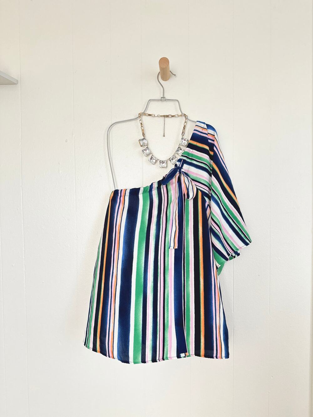 RO&DE Asymmetrical One Shoulder Striped Ruffle Smocked Oversize Top Bohochic XS